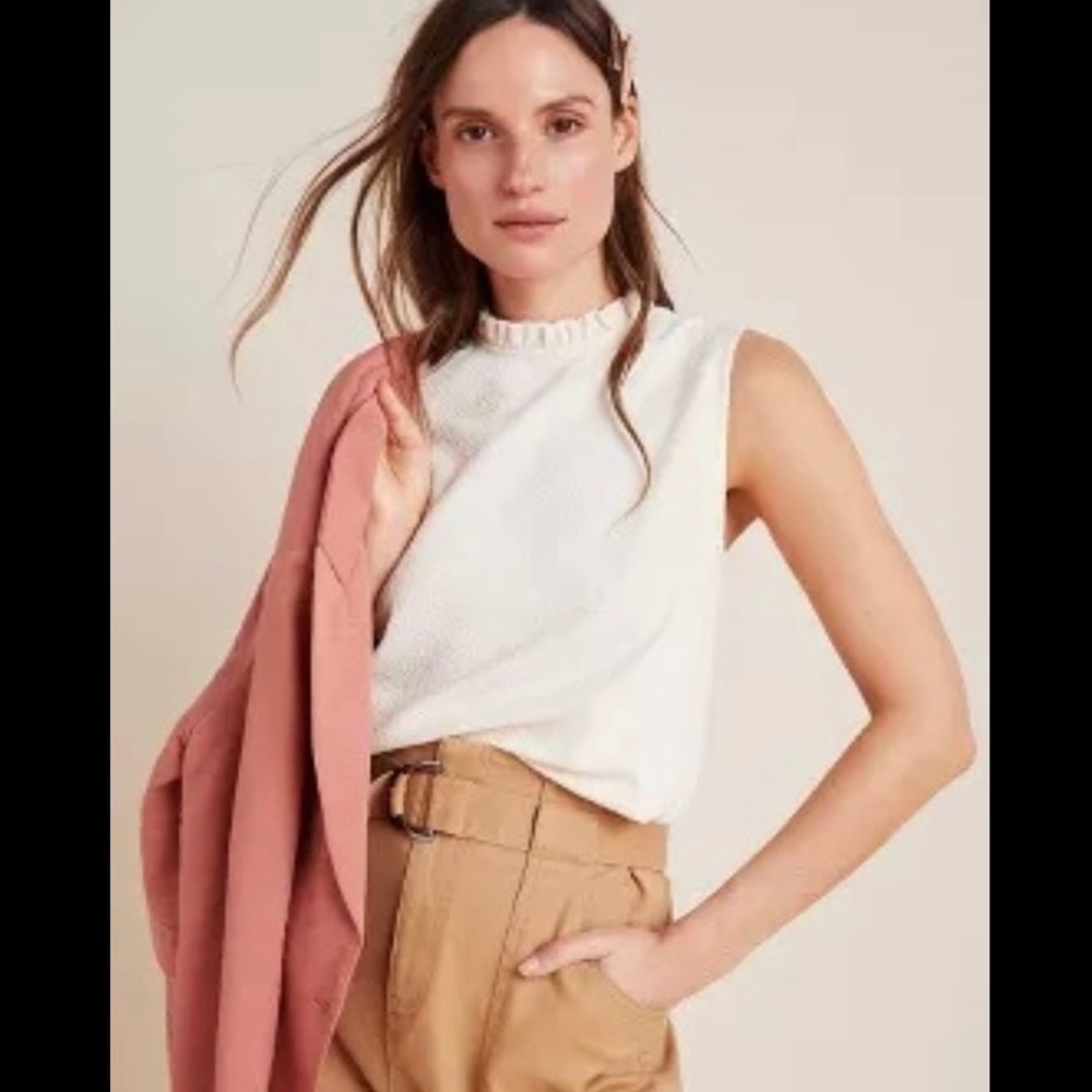 Cream Curtis Ruffle-Neck Top; Sunday in Brooklyn